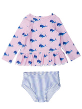 Load image into Gallery viewer, Baby Girls Pink Whale Friends Scalloped Long Sleeve Rash Guard 2-Piece: Pink / 2T