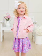 Load image into Gallery viewer, Girls Rosy Ribbons Short Sleeve Knit Twirl Dress: Purple / 2T
