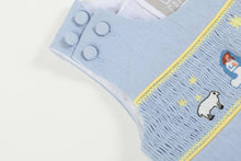 Load image into Gallery viewer, Light Blue Nativity Smocked Overalls: 12-18M