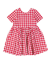 Load image into Gallery viewer, Girls Red Gingham Knit Short Sleeve Twirl Dress: Red / 5