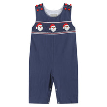 Load image into Gallery viewer, Navy Blue Santa Smocked Overalls: 12-18M