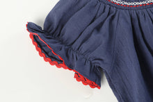 Load image into Gallery viewer, Navy Blue Santa Smocked Bishop Dress: Navy / 4T