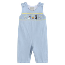Load image into Gallery viewer, Light Blue Nativity Smocked Overalls: 12-18M