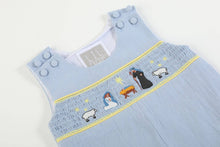 Load image into Gallery viewer, Light Blue Nativity Smocked Overalls: 12-18M