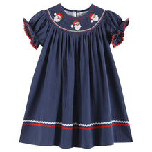 Load image into Gallery viewer, Navy Blue Santa Smocked Bishop Dress: Navy / 6-12M