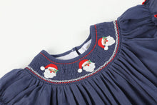 Load image into Gallery viewer, Navy Blue Santa Smocked Bishop Dress: Navy / 6-12M
