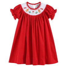 Load image into Gallery viewer, Red Velvet Christmas Smocked Bishop Dress: Red / 5Y