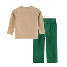 Load image into Gallery viewer, Light Brown Christmas Smocked Shirt and Green Corduroy Pants: 2T