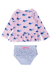 Load image into Gallery viewer, Baby Girls Pink Whale Friends Scalloped Long Sleeve Rash Guard 2-Piece: Pink / 2T
