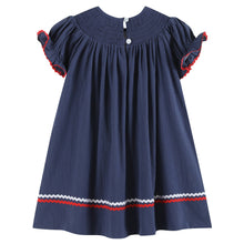 Load image into Gallery viewer, Navy Blue Santa Smocked Bishop Dress: Navy / 4T
