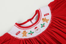 Load image into Gallery viewer, Red Velvet Christmas Smocked Bishop Dress: Red / 2T
