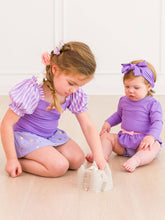 Load image into Gallery viewer, Girls Tower Princess Puff Sleeve Skirted 2-Piece: Purple / 5

