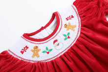 Load image into Gallery viewer, Red Velvet Christmas Smocked Dress and Bloomers Set: 6-12M
