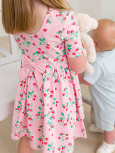 Load image into Gallery viewer, Girls Sweet As Strawberries Short Sleeve Knit Twirl Dress: Pink / 5
