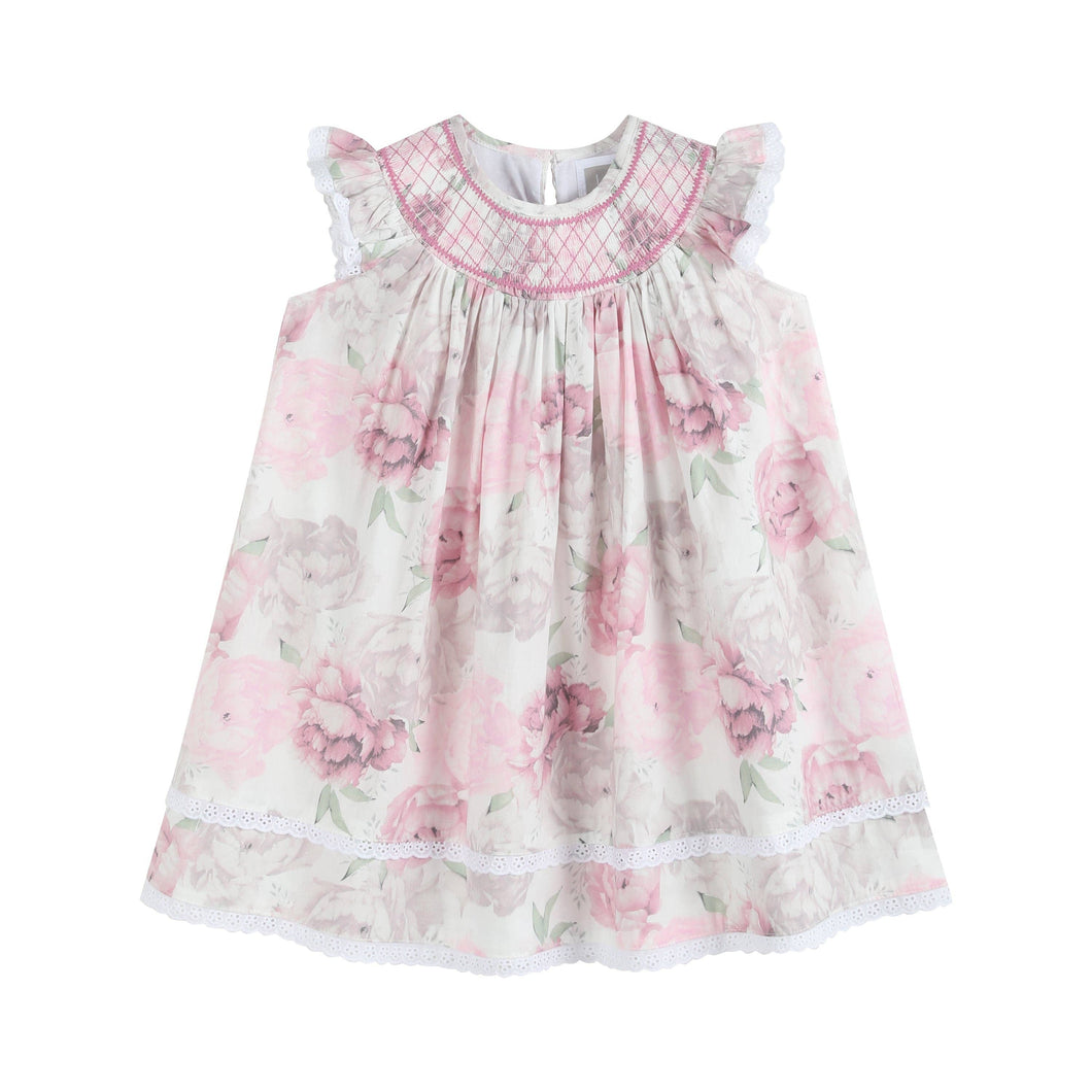 Rose Floral Print Bishop Dress: 3-6M