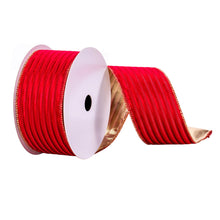 Load image into Gallery viewer, Vickerman 2.5&quot; x 10 Yards Red Stripe Gold Back Ribbon: Red / Polyester 70% Metallic 30%, wire, top: w / 2.5&quot; x 10 yd
