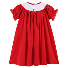 Load image into Gallery viewer, Red Velvet Christmas Smocked Bishop Dress: Red / 2T
