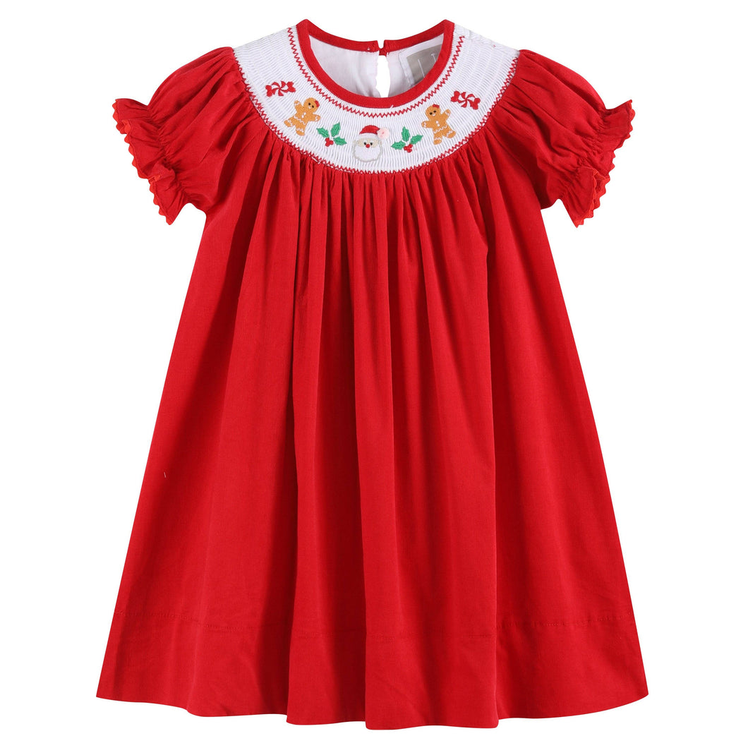 Red Velvet Christmas Smocked Bishop Dress: Red / 2T