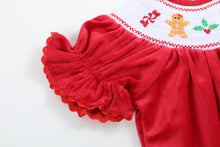 Load image into Gallery viewer, Red Velvet Christmas Smocked Dress and Bloomers Set: 6-12M
