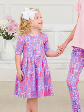 Load image into Gallery viewer, Girls Rosy Ribbons Short Sleeve Knit Twirl Dress: Purple / 5
