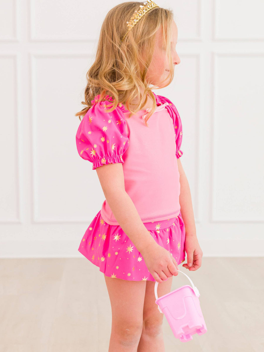 Girls Sleeping Princess Puff Sleeve Skirted 2-Piece: Pink / 5