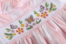 Load image into Gallery viewer, Large Pink Check Butterfly Garden Smocked Dress: 3-6M
