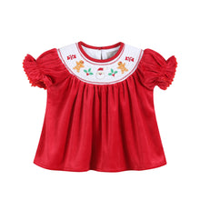 Load image into Gallery viewer, Red Velvet Christmas Smocked Dress and Bloomers Set: 6-12M
