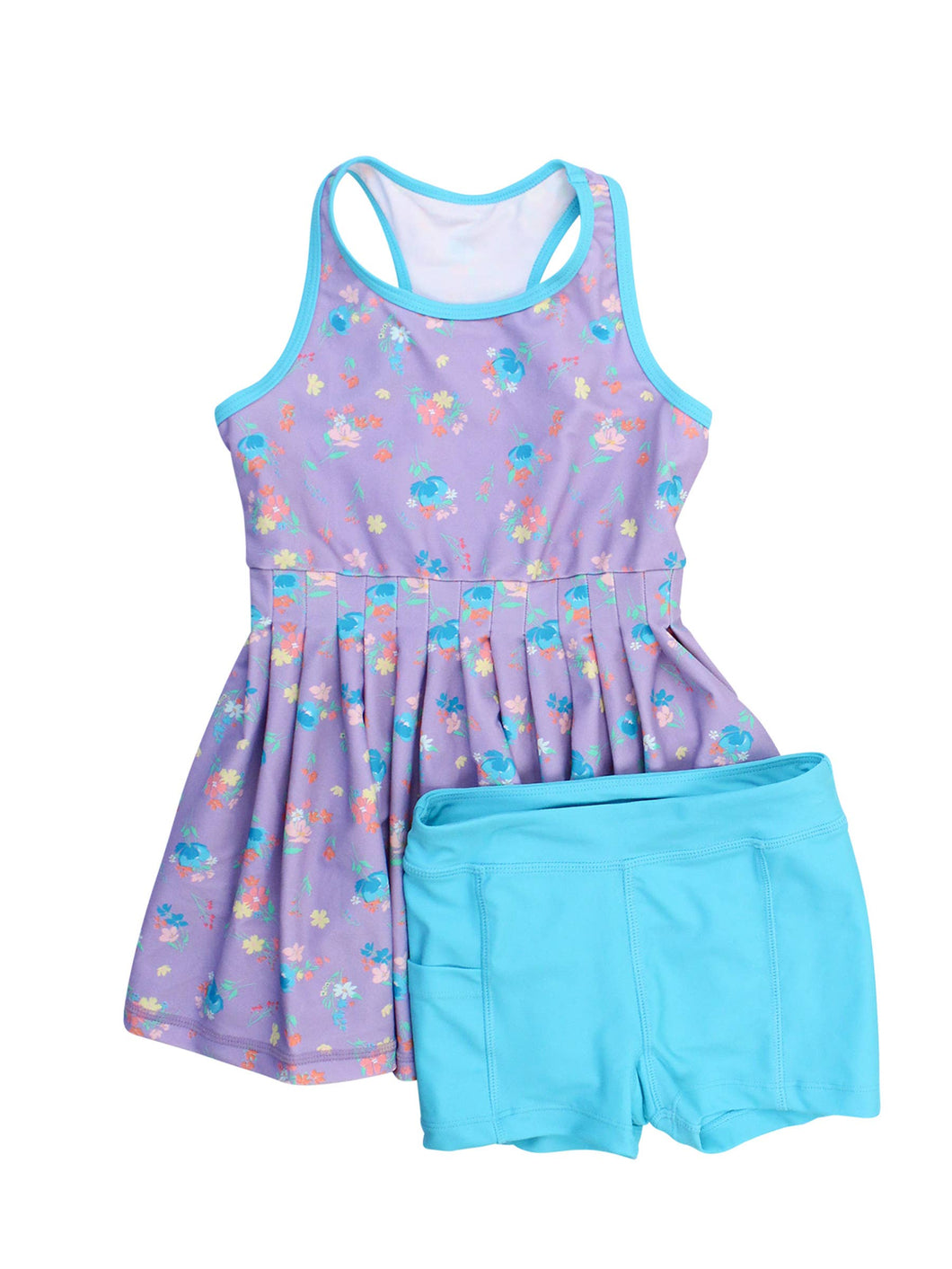 Girls Purple Garden Active Dress & Bike Short Set: Purple / 5