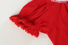 Load image into Gallery viewer, Red Velvet Christmas Smocked Bishop Dress: Red / 2T
